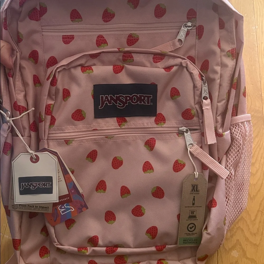 NWT JanSport Kids Backpack with Pink Strawberry Design 15”